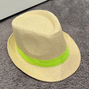 Beige Fedora Hat with Green Band